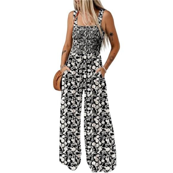 Women's Casual Loose Overalls Jumpsuits Black 2 - Picture 1 of 3